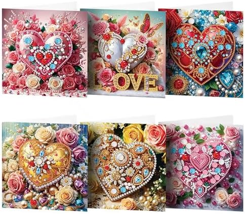 Huacan Diamond Art Painting Greeting Card Kit 6 Pcs, Diamond Art Diamond Flowers Heart Greeting Cards Special Shaped Drill Arts Craft for Christmas Birthday Thanksgiving Day Holiday 30 x 15 CM by Home
