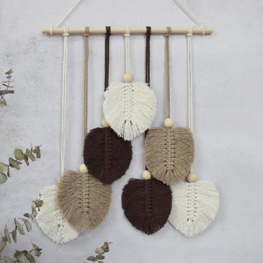 BUFANTL DIY Macrame Leaf Wall Hanging Kit for Beginners, Boho Woven Tapestry Craft Kit with Macrame Cord, Wooden Beads & Printed Instructions, Home Decor Macrame Kit for Adults - Image 6