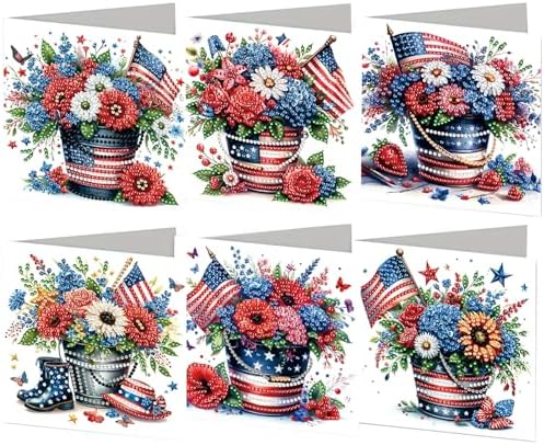 Diamond Art Painting Cards,6 Pack Gem Art Greeting Cards with Envelopes, 5D Diamond Dots Kits Birthday Cards Making Kits for Adults Family Friends Birthday Gifts(Independence Day Flowers) by Unknown