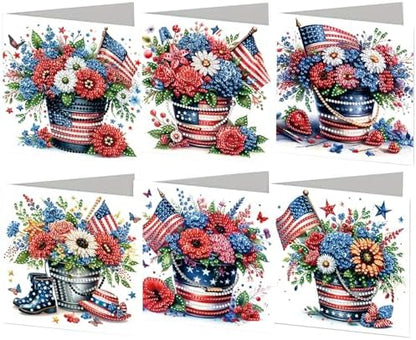 Diamond Art Painting Cards,6 Pack Gem Art Greeting Cards with Envelopes, 5D Diamond Dots Kits Birthday Cards Making Kits for Adults Family Friends Birthday Gifts(Independence Day Flowers) by Unknown