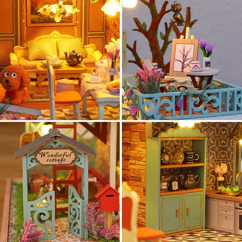 GuDoQi DIY Miniature Dollhouse Kit, Tiny House kit with Music, Miniature House Kit 1:24 Scale, Great Handmade Crafts Gift for Birthday Christmas Day, Jungle Resort - Image 3