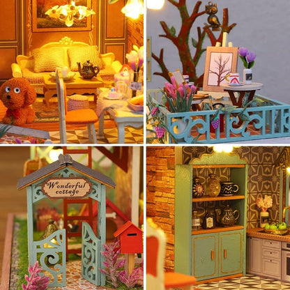 GuDoQi DIY Miniature Dollhouse Kit, Tiny House kit with Music, Miniature House Kit 1:24 Scale, Great Handmade Crafts Gift for Birthday Christmas Day, Jungle Resort - Image 3