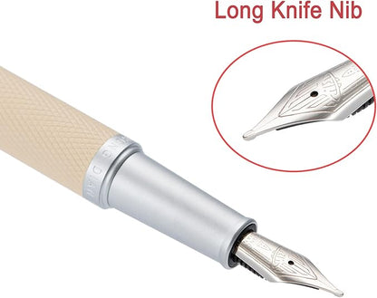 Hongdian White Forest Fountain Pen Blade Nib Classic Design Calligraphy Pen with Converter and Metal Pen Case Set