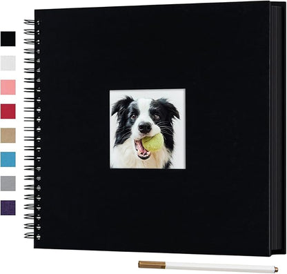12 x 12 Inch Large DIY Scrapbook Photo Album with Window Design Cover 80 Pages Craft Paper Memory Book for Weeding Anniversary Travel and Baby (Black)