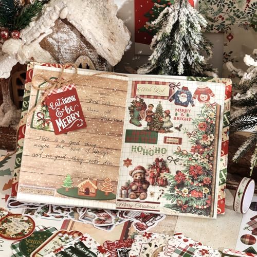 Christmas Scrapbooking Supplies Kit, Aesthetic New Year Festival Scrapbook Kits for Bullet Junk Journal, Stationery, Notebook, DIY Cute Journaling Supplies, Craft Christma Gift for Teen Girl Women - Image 6