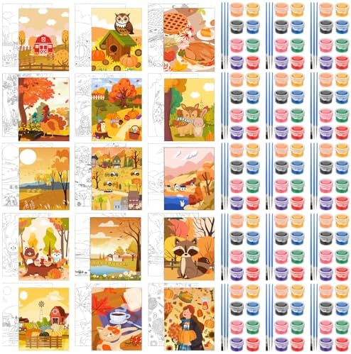 Sherr 75 Pcs Thanksgiving Pre Drawn Painting Canvas Kit for Adults 8 x 10 Inch 15 Set Autumn Pre Painted Canvas Sip and Paint Party Favors Set for Adults Fall Paint Party(Harvest Style) by Sherr
