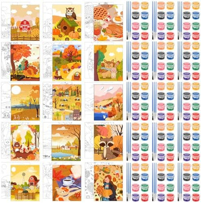 Sherr 75 Pcs Thanksgiving Pre Drawn Painting Canvas Kit for Adults 8 x 10 Inch 15 Set Autumn Pre Painted Canvas Sip and Paint Party Favors Set for Adults Fall Paint Party(Harvest Style) by Sherr