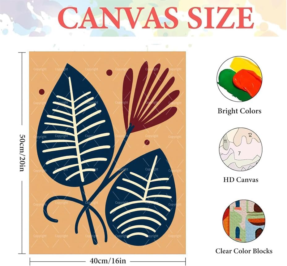 Botanical Paint By Numbers Kit For Adults - Diy Modern Leaves Bloom Painting On Canvas 16X20 In, Acrylic Paint Set, Suitable For Beginners, Wall Art Decor Art For Home Decoration Or Gifts, Unframed - Image 2