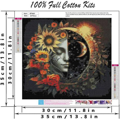 DYAIANGMU Stamping Cross Stitch Kit,Day and Night Sunflower Cross Stitch Kit for Adult Beginners, Full Line DIY Cross Stitch Stitching Kit for Home Decor Cross Stitch Patterns 13.7x13.7 inches