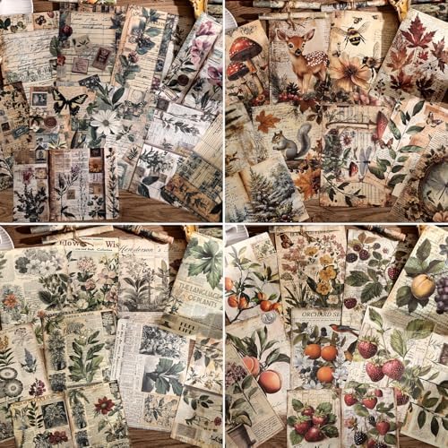 120 Sheets Vintage Botanical Scrapbook Paper Set, Journaling Scrapbooking Supplies Craft Decoupage Papers Kit, 4 Themes x 30 Mushroom Floral Antique Letter Design for Junk Journals Collage Card Making - Image 2
