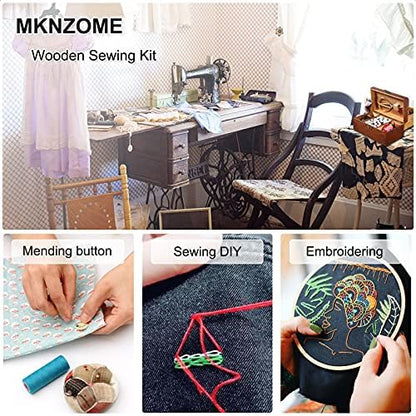 MKNZOME Wooden Sewing Basket - Sewing Box with Supplies for Travel Home - Image 2