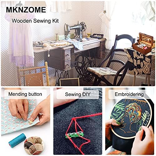 MKNZOME Wooden Sewing Basket - Sewing Box with Supplies for Travel Home - Image 2