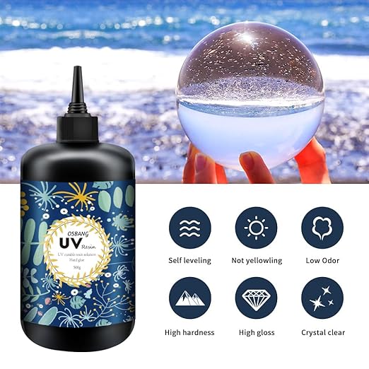 OSBANG Crystal Clear Hard UV Resin Upgraded Formula Ultraviolet Fast Curing for Jewelry Making Craft Decoration, Hard Transparent Glue Solar Cure Sunlight Activated Resin (1500g)