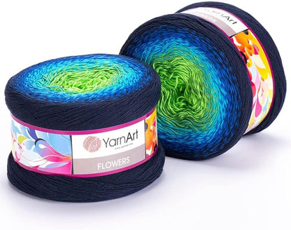 1 Skein/Pack Yarnart Flowers Gradient Yarn, Each Ball 8.8 Oz (250gr) / 1094 Yards (1000m), 55% Cotton 45% Acrylic, Superfine Fingering Weight for Knitting and Crochet, 300 - Navy Blue Green