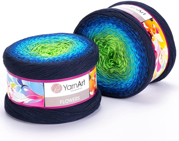 2 Skein/Pack Yarnart Flowers Gradient Yarn, Each Ball 8.8 Oz (250gr) / 1094 Yards (1000m), 55% Cotton 45% Acrylic, Superfine Fingering Weight for Knitting and Crochet, 300 - Navy Blue Green