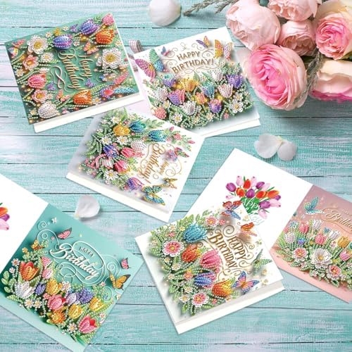 jinglinhh 12pcs Diamond Art Painting Flower Bouquet Handbag Greeting Cards with Envelopes, DIY Card Making Kits for Adults, Diamond Art Postcards Christmas Cards Craft Gifts - Image 7