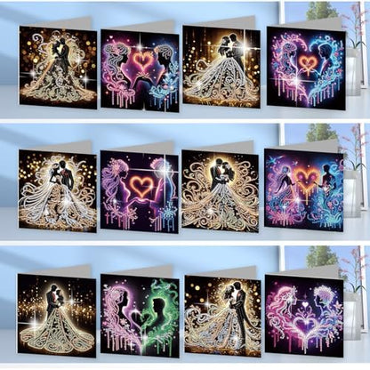 jinglinhh 12pcs Diamond Art Painting Couples Greeting Cards with Envelopes, DIY Card Making Kits for Adults, Diamond Art Christmas Cards for Birthday Holiday Gifts - Image 4