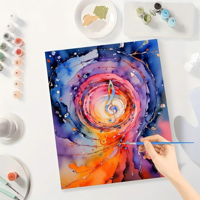 Music Paint by Numbers Kit for Adults - DIY Colorful Music Vortex with Treble Clef Painting on Canvas 12x16In, Framed Acrylic Paint Set for Beginners, Abstract Melody Art for Home Decoration/Gifts - Image 3