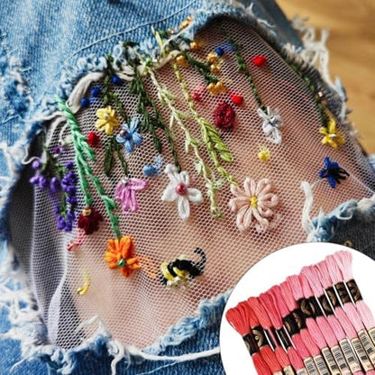 12 Skeins 105 Yards 6 Strands Pink Embroidery Floss Cord Friendship Bracelet String Threads Variegated Gradient Bulk Cross Stitch Thread Yarn Set for Sewing Making Knitting Craft DIY Supply - Image 6