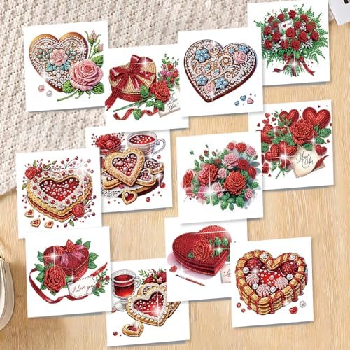 12pcs Diamond Art Painting Cards Valentine's Day Heart Rose Kit - Image 4