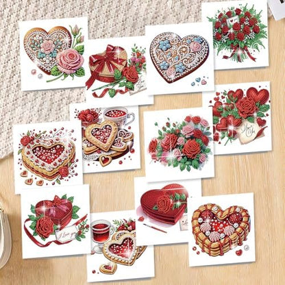 12pcs Diamond Art Painting Cards Valentine's Day Heart Rose Kit - Image 4