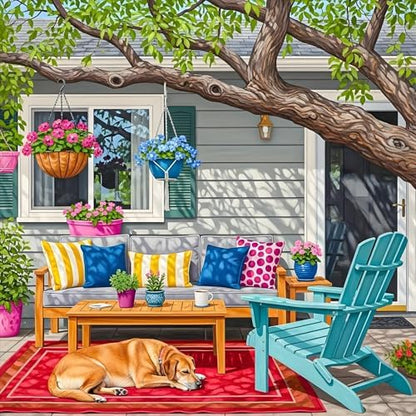Paint by Numbers Kit for Adults, Cozy Backyard Number Painting Canvas Kit by CamocinDIYKit