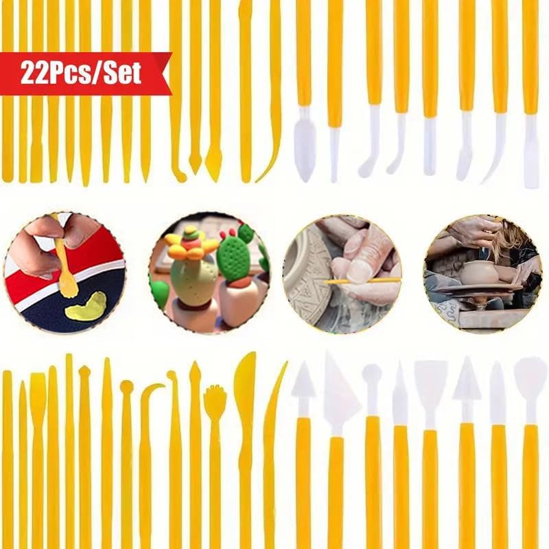 22Pcs Clay Modeling Tool Set, Dual-Ended Plastic Clay Sculpting Tools with Yellow Handles, Multi-Shape Polymer Clay Carving Knives for Pottery, Ceramic & DIY Crafts - Image 2