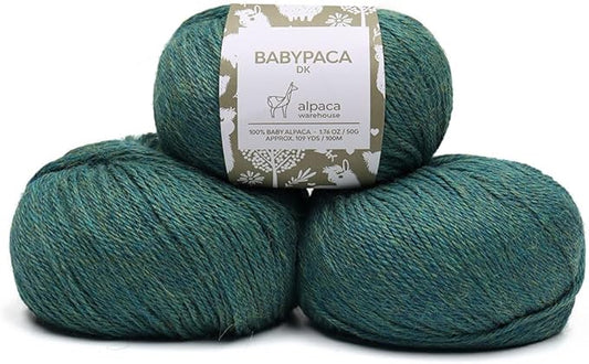 100% Baby Alpaca Yarn Wool Set of 3 Skeins (150 Grams) DK Weight - Made in Peru - Heavenly Soft and Perfect for Knitting and Crocheting (Heather Blue Green, DK)