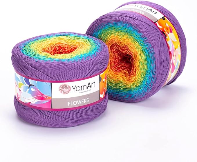 2 Skein/Pack Yarnart Flowers Gradient Yarn, Each Ball 8.8 Oz (250gr) / 1094 Yards (1000m), 55% Cotton 45% Acrylic, Superfine Fingering Weight for Knitting and Crochet, 277 - Purple Yellow Red
