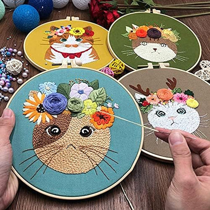 Mozzyyee Embroidery Starter kit, DIY Adult Beginner Embroidery Kits, Including Cloth with Cat Patterns, Colored Threads, Needles, Hoops and Instructions (Blue) - Image 7