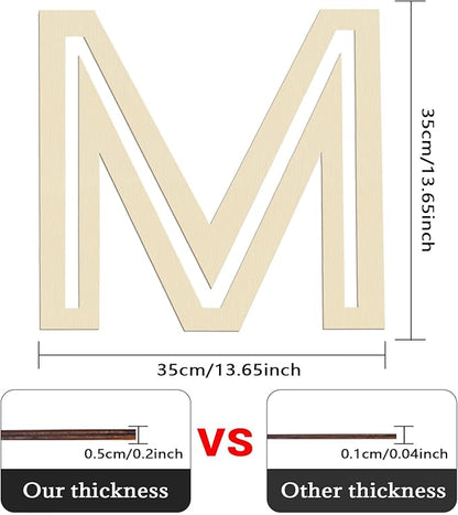 Large Wooden Letters 14 inch for Wall Decor Crafts Big Wood Letter M 1/5 Inch Thick Unfinished Alphabet Cutouts Paintable Letters for DIY Wreath Home Party Wedding Baby Nursery Decorations (M)