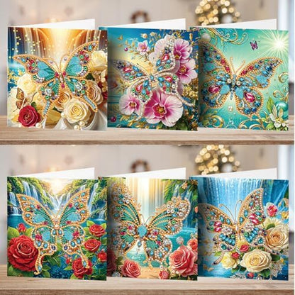 Diamond Art Cards with Envelopes–6PCS DIY Diamond Painting Greeting Cards Kit | Card Making Kit with Bling for Adults & Beginners | Birthday,Holiday & Thank You Cards (Flower and Butterfly) - Image 2