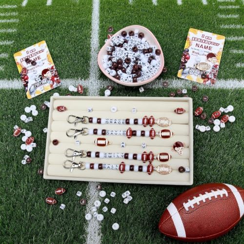Tuhangcc 501 Pcs Football DIY Keychain Making Kit, Adjustable Letter Alphabet Beads Strings, 12 Charm 16 Cards with Lobster Clasps & Strings for Sport Theme Party Favor Gift (Football) - Image 2