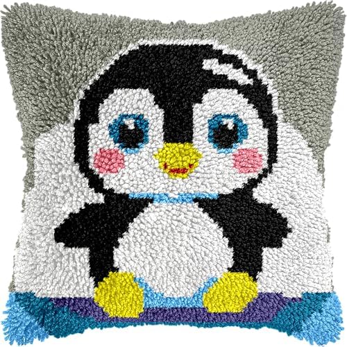 Cute Penguin Latch Hook Pillow Kits for Adults Beginners, 17" X 17" by VEIROUSA