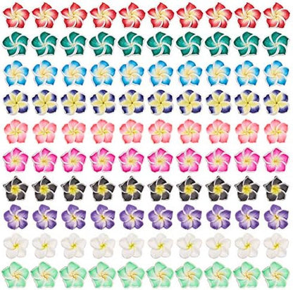 SUNNYCLUE 100Pcs 10 Color Polymer Clay Flower Beads Plumeria Spacer Loose Beads 15x8mm 5 Petal Summer Hawaii Floral Hawaiian Beach Spacer Charm Beads for Jewelry Earring Making Supplies DIY Craft by SUNNYCLUE