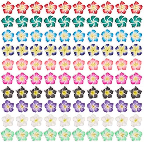 SUNNYCLUE 100Pcs 10 Color Polymer Clay Flower Beads Plumeria Spacer Loose Beads 15x8mm 5 Petal Summer Hawaii Floral Hawaiian Beach Spacer Charm Beads for Jewelry Earring Making Supplies DIY Craft by SUNNYCLUE
