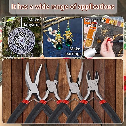 URSKYTOUS 4Pcs Jewelry Pliers Set Jewelry Making Pliers Tools Kit Include Jewelry Making Needle Nose Chain Nose Round Bent Pliers Wire Cutter for Bracelet Beading Craft Jewelry Making Supplies (Black) - Image 2