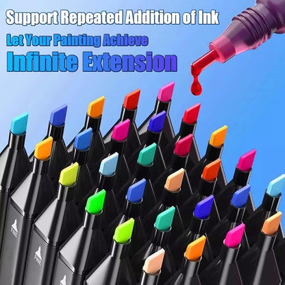 CREATSPARK Alcohol Markers 168 Colors with Base Dual Tip Art Drawing Markers for Anime Sketch Illustrations - Refillable