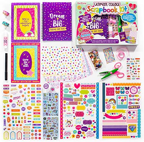 GirlZone Ultimate Collage Scrapbook Kit, Includes Scrapbook Stickers and Fun Scrapbook Accessories to Make an Amazing 40-Page Photo Album Scrapbook, Perfect for Valentine Gifts by GirlZone
