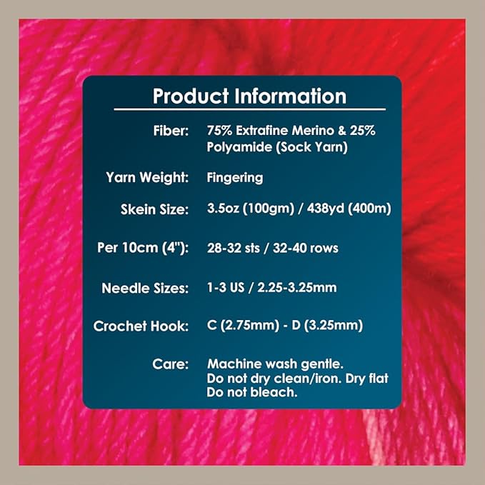 KnitPro Symfonie Hand Dyed Yarn | Extra Fine Merino Wool & Polyamide Blend for Knitting & Crocheting, Fingering Weight, Oeko-TEX Certified 400m, 100g Skein | Terra Variegated Rhubarb