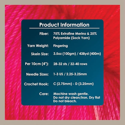 KnitPro Symfonie Hand Dyed Yarn | Extra Fine Merino Wool & Polyamide Blend for Knitting & Crocheting, Fingering Weight, Oeko-TEX Certified 400m, 100g Skein | Terra Variegated Rhubarb