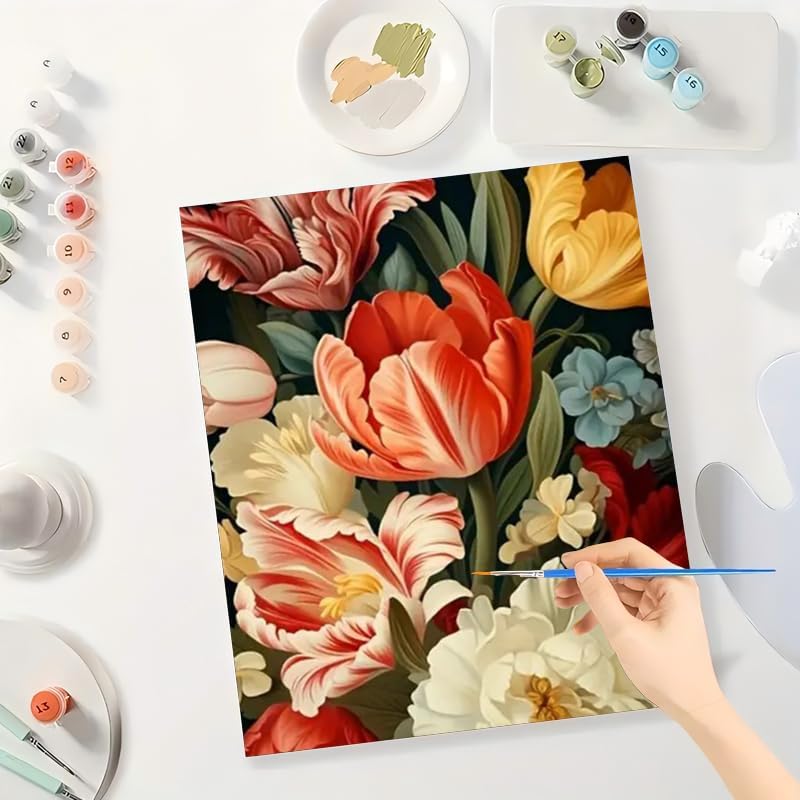 TAOPAOLAB Floral Paint by Numbers Kit for Adults - DIY Colorful Flower Bouquet Painting on Canvas 16x20 Inches, Acrylic Paint Set, Suitable for Beginners, Botanical Art for Home Decoration or Gifts - Image 3