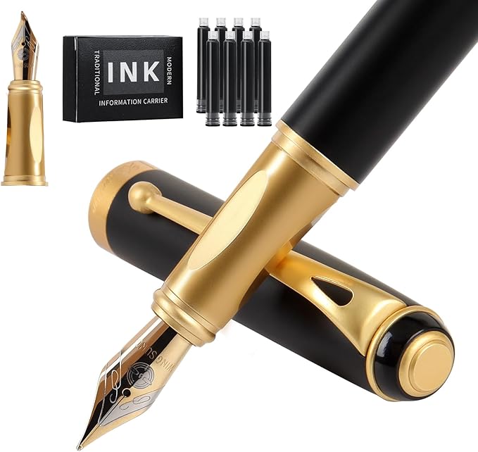 Zalantan Fountain Pen-Smooth Writing Metal Water Pen with Gift Case Fine Nib Consistent Ink Flow Luxury Pen for Nice Pens Includes a Calligraphy Nib 8 Ink Cartridges and a Converter (Gold)