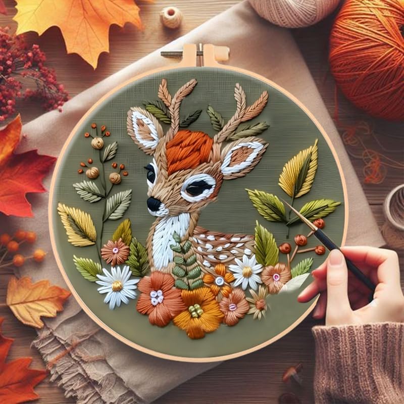 Huacan Embroidery Kits for Adults Beginner DIY Cross Stitch Stamped Christmas Pattern Stitching Deer Sewing Kit 1 Piece 7.8 x 7.8 Inch - Image 4