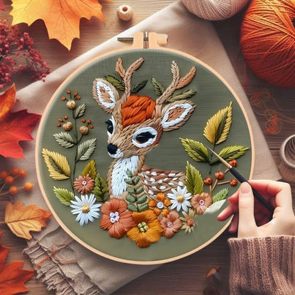 Huacan Embroidery Kits for Adults Beginner DIY Cross Stitch Stamped Christmas Pattern Stitching Deer Sewing Kit 1 Piece 7.8 x 7.8 Inch - Image 4