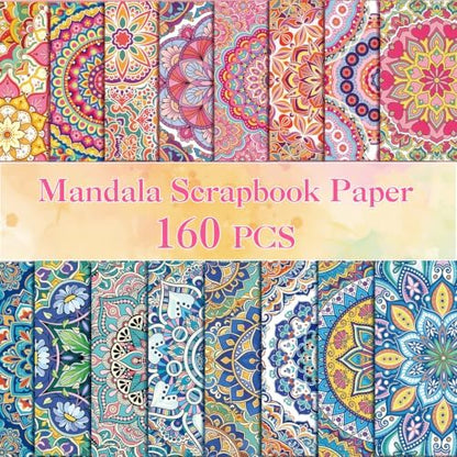 160 Sheets Boho Mandala Scrapbook Paper Set, Journaling Scrapbooking Supplies Craft Decoupage Papers Kit, Ephemera for Junk Journal Bullet Journals Well Posters Room Decor for Card Making Gift - Image 2