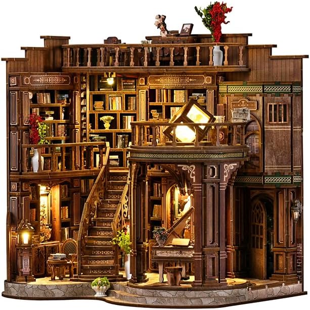 Dreamy Book Hall DIY Book Nook Kit for Adults - Wooden Bookshelf 3D Book Nook Miniature Kit with LED Lights, Puzzle Library Decor for Book Lovers, Dust Proof Display, Tiny Elegant Bookshelf by Unknown