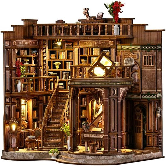 Dreamy Book Hall DIY Book Nook Kit for Adults - Wooden Bookshelf 3D Book Nook Miniature Kit with LED Lights, Puzzle Library Decor for Book Lovers, Dust Proof Display, Tiny Elegant Bookshelf by Unknown