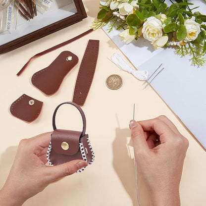 DIY Handbag Mini Coin Bag Sewing Set for Women PU Leather Purse Making Kit Handmade Small Purse Crochet Knitting Supplies for DIY Birthday Bridal Wedding Gift(Brown)