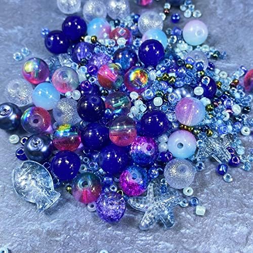Assorted Glass Resin Beads Multi Size Colors Smooth Cracked Gravel Millet Spacer Beads for Bracelets Necklace Earring DIY Jewelry Making Craft(Indigo Blue Series) - Image 5